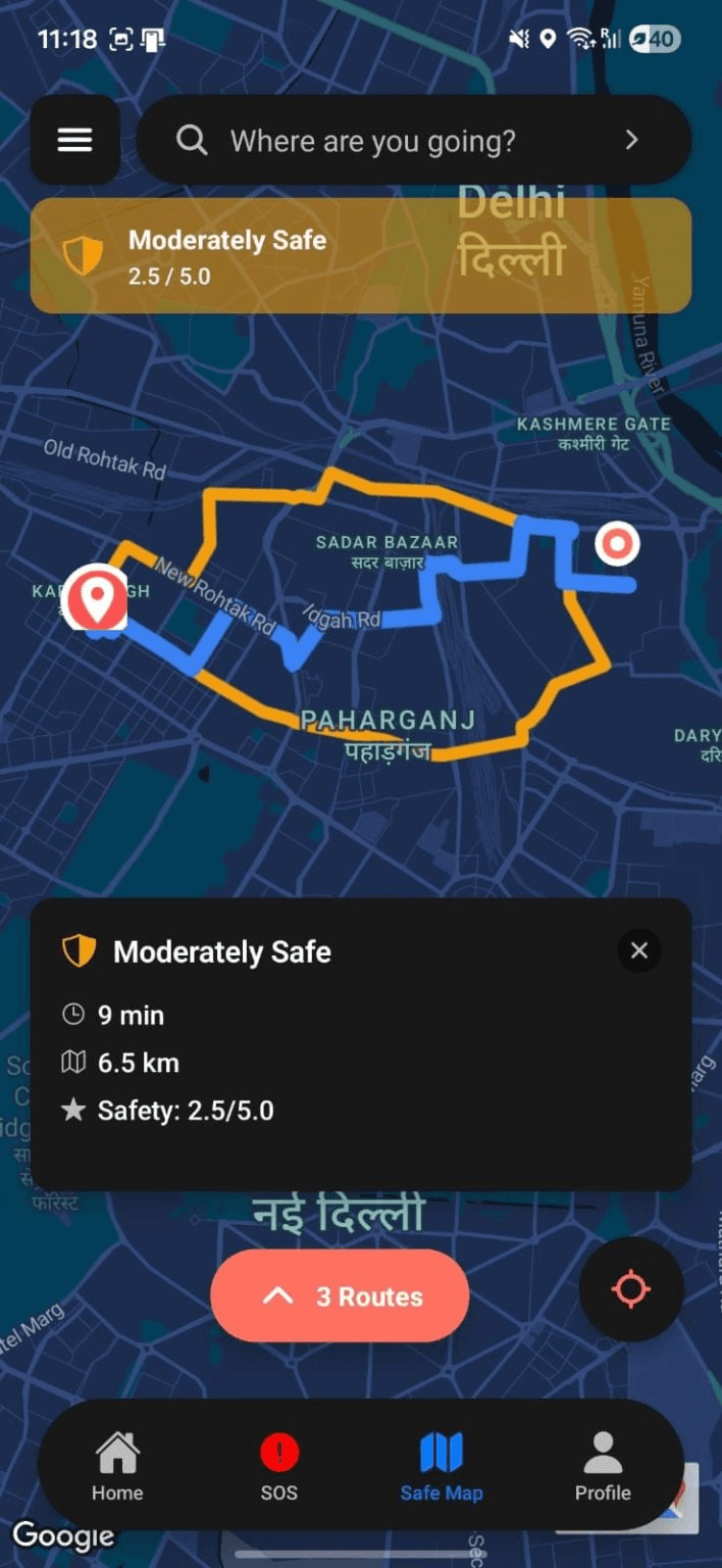 Raksha safe routes map